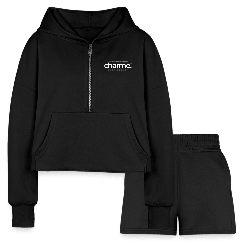 charme.™ pure beauty sustainable lifewear - Women’s Cropped Hoodie & Jogger Short Set - black