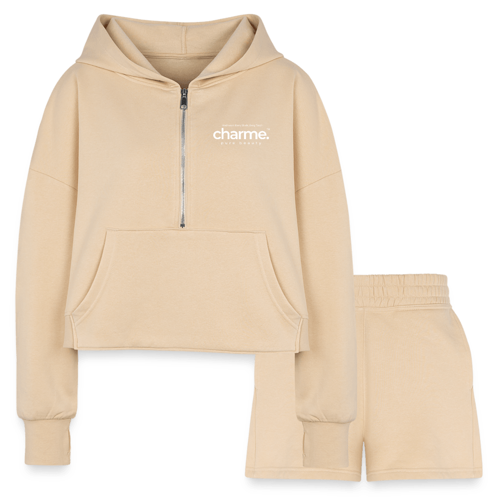charme.™ pure beauty sustainable lifewear - Women’s Cropped Hoodie & Jogger Short Set - nude