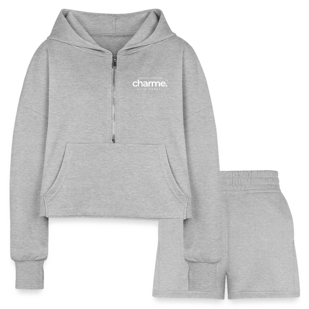 charme.™ pure beauty sustainable lifewear - Women’s Cropped Hoodie & Jogger Short Set - heather gray