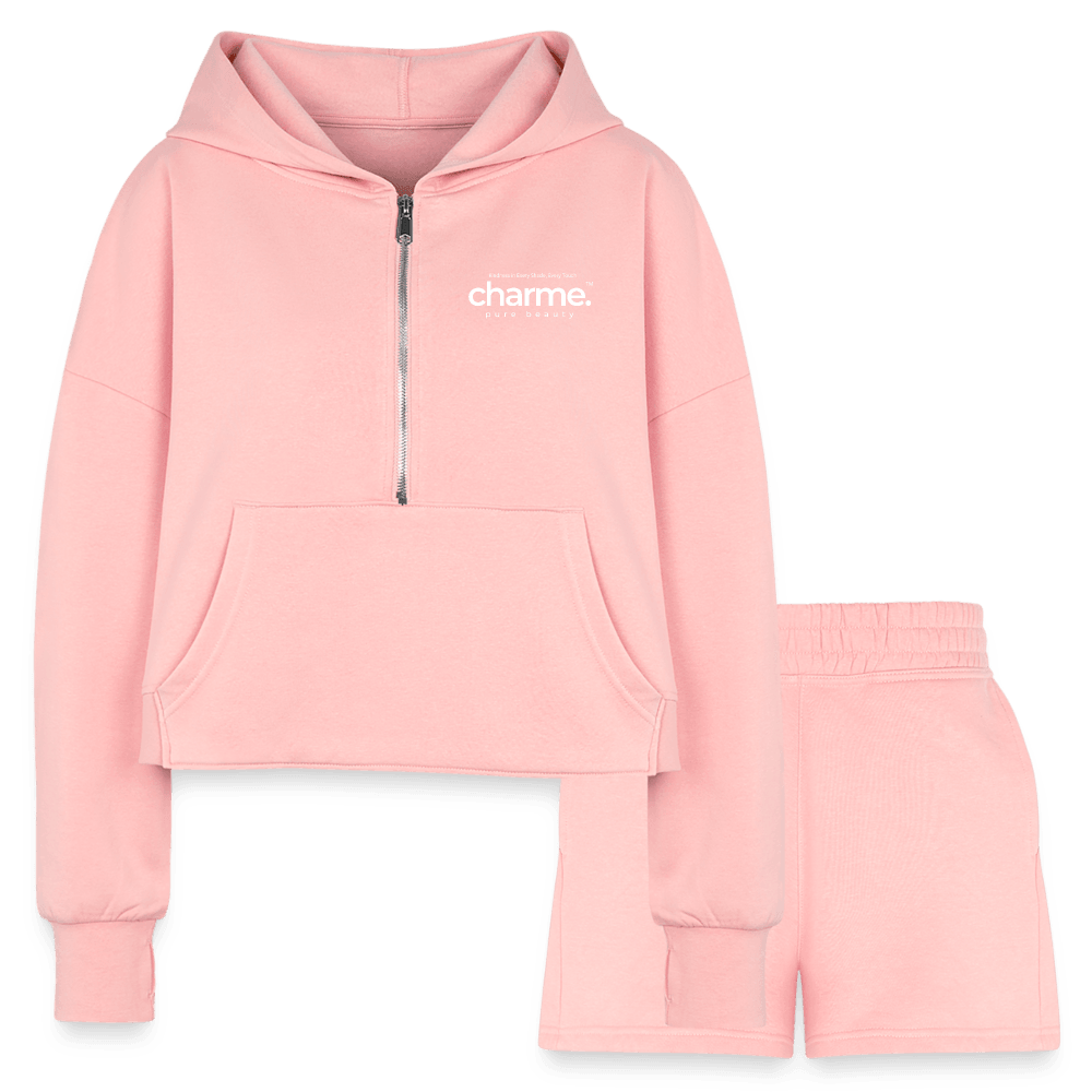charme.™ pure beauty sustainable lifewear - Women’s Cropped Hoodie & Jogger Short Set - light pink